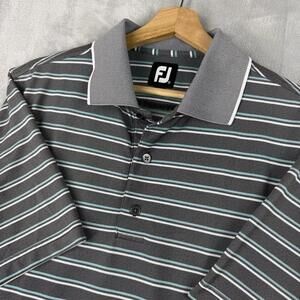 FootJoy FJ Striped Golf Polo Shirt Grey Green Performance Men Size M Preppy Club